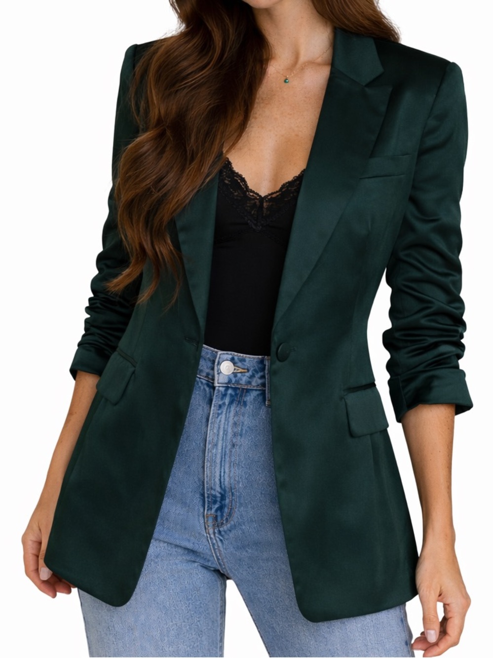 House of Harlow 1960 Emerald Green Satin Blazer